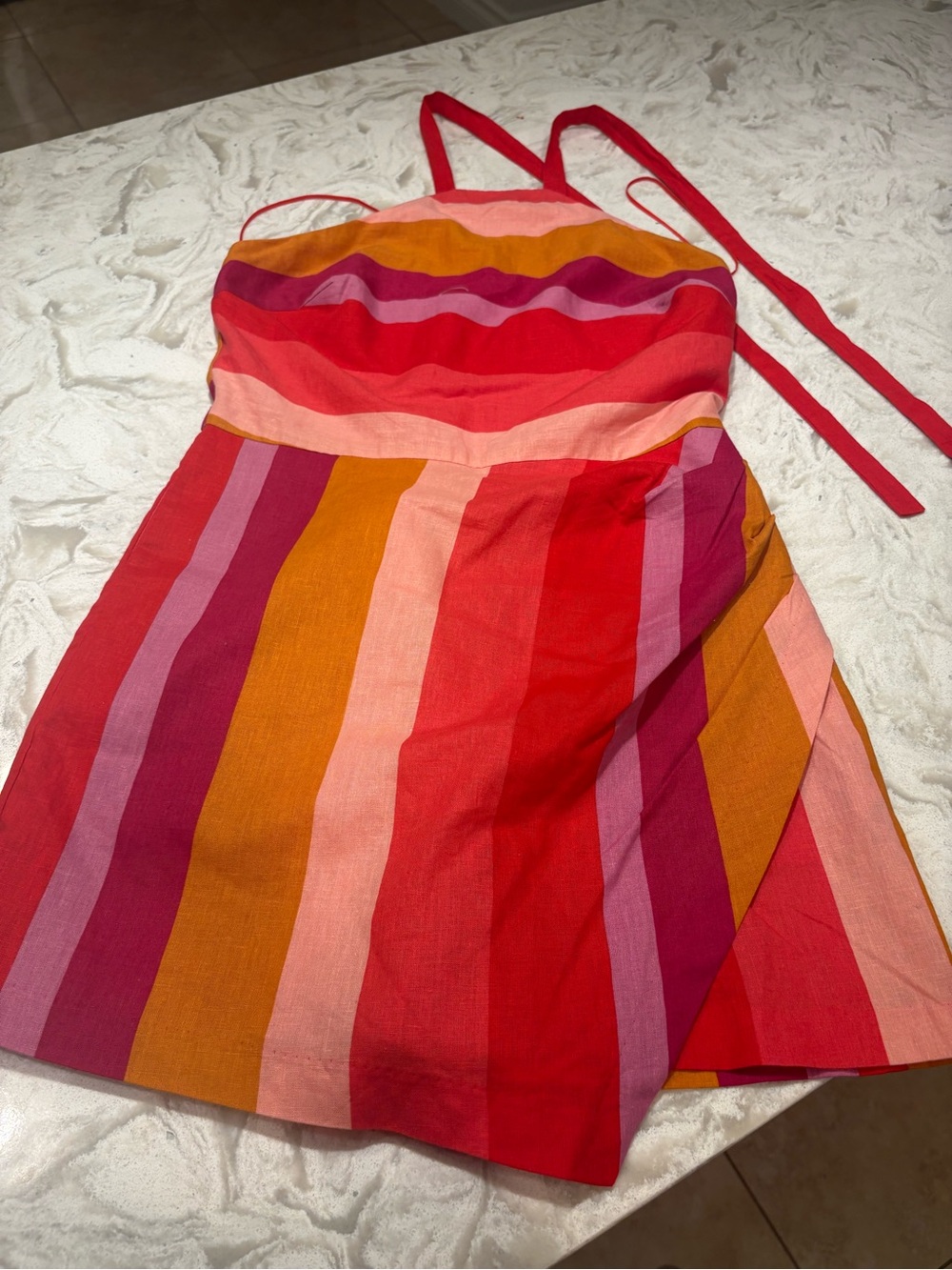 Express Striped Mini Dress — Red, Pink & Orange
